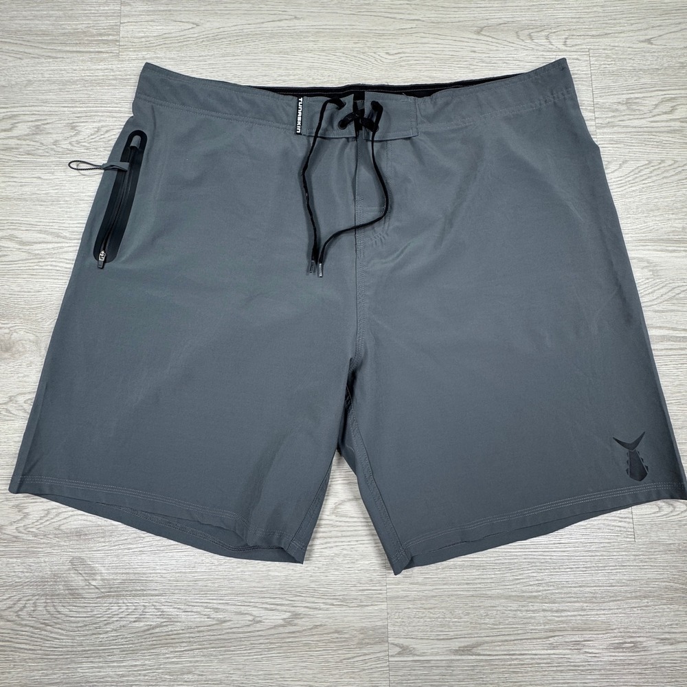 Tunaskin Men's Board Shorts Performance Fishing Gray 42 Zipper Pocket Stretch